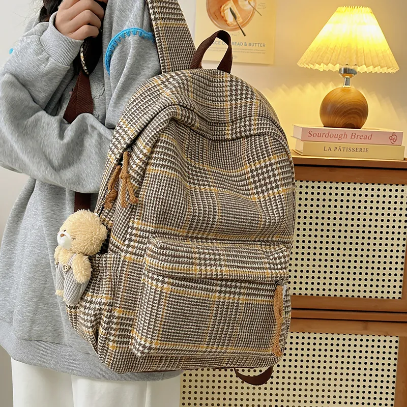 BUBM Composite Cloth Backpack Unisex Brown & Yellow/Gray Blue/Blue & Red/Orange-10