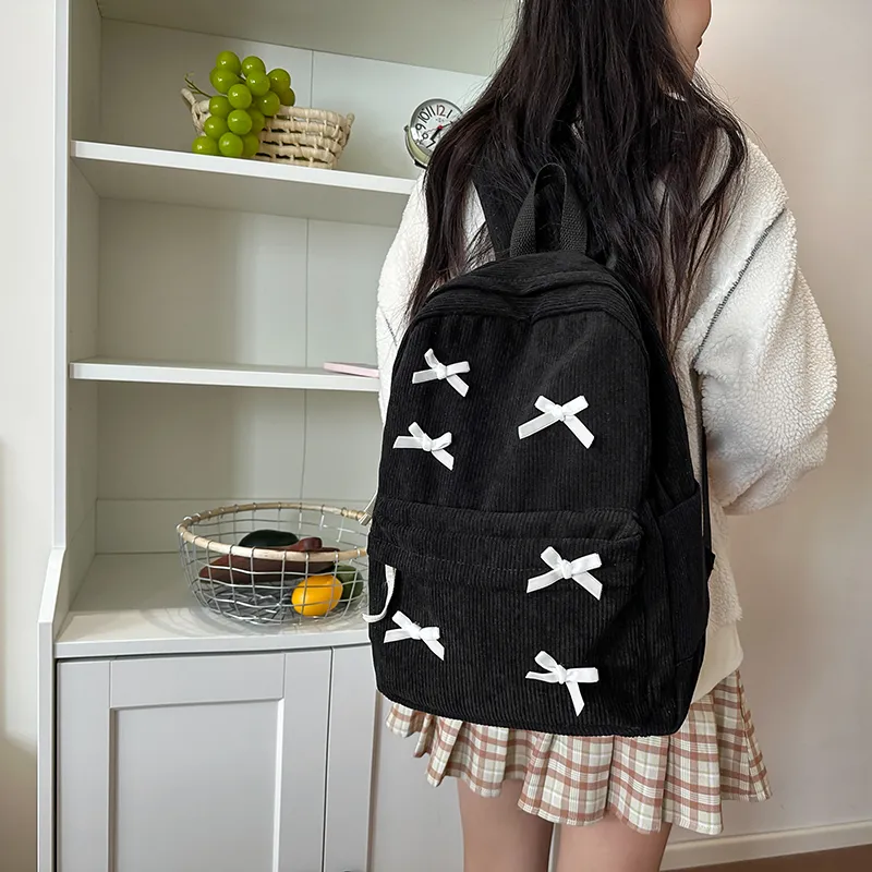 BUBM Corduroy Backpack Regular Unisex Black/White-11