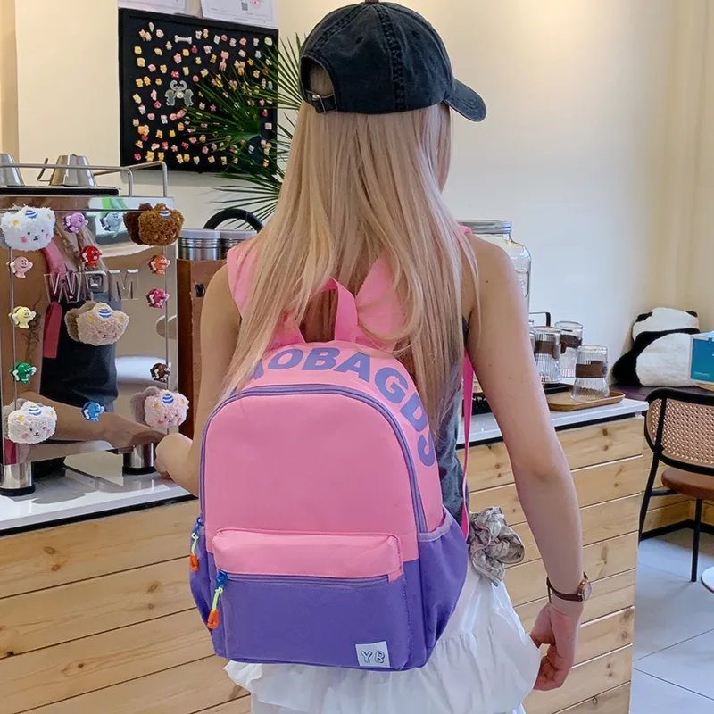 BUBM Nylon Fabric Backpack Unisex Red/Yellow/Teal/Purple Pink/Pink Green/Dark Pink-22