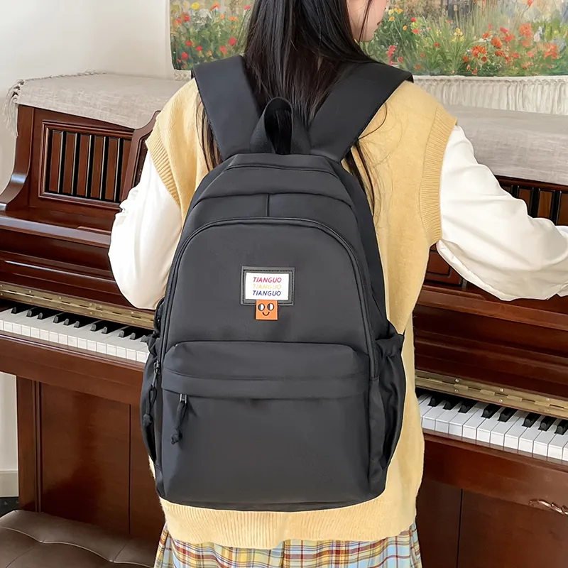 BUBM Nylon Fabric Backpack Unisex Black/White/Yellow/Pink-1