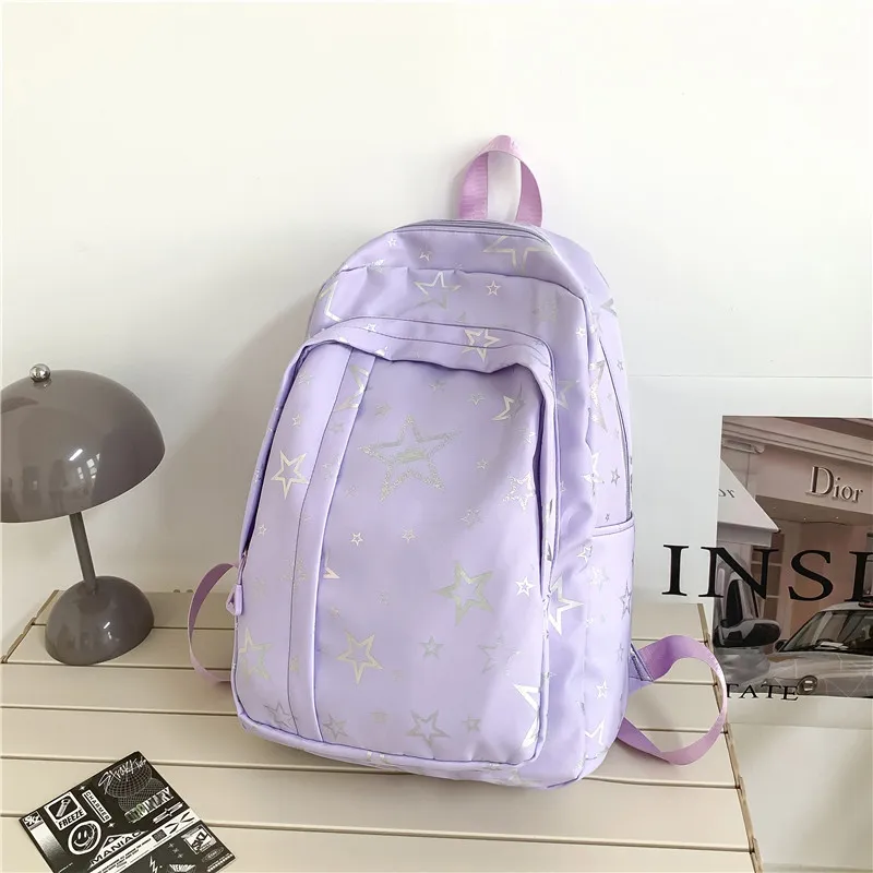 BUBM Composite Cloth Backpack Unisex White/Black/Purple/Orange/Green/Pink-12