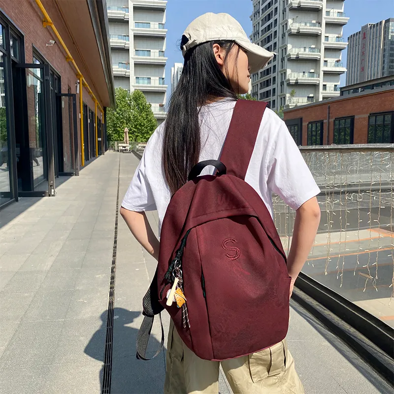 BUBM Nylon Backpack Unisex Black/Beige/Green/Burgundy-19