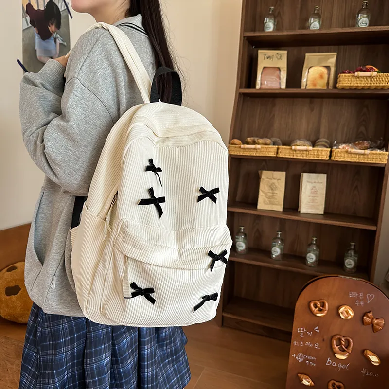 BUBM Corduroy Backpack Regular Unisex Black/White-18