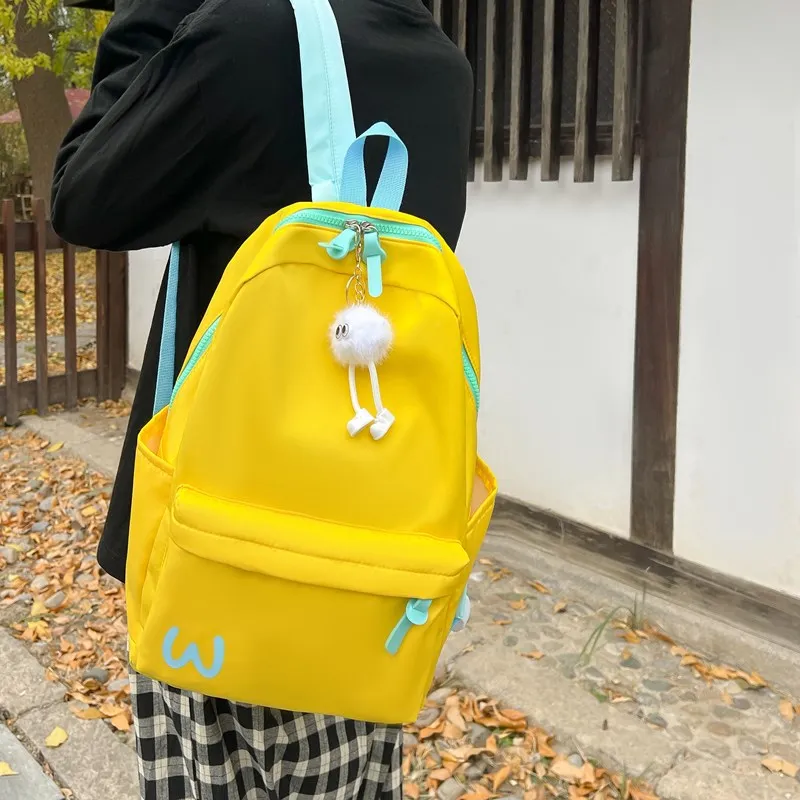 BUBM Composite Cloth Backpack Unisex Black/Yellow/Blue/Pink-12