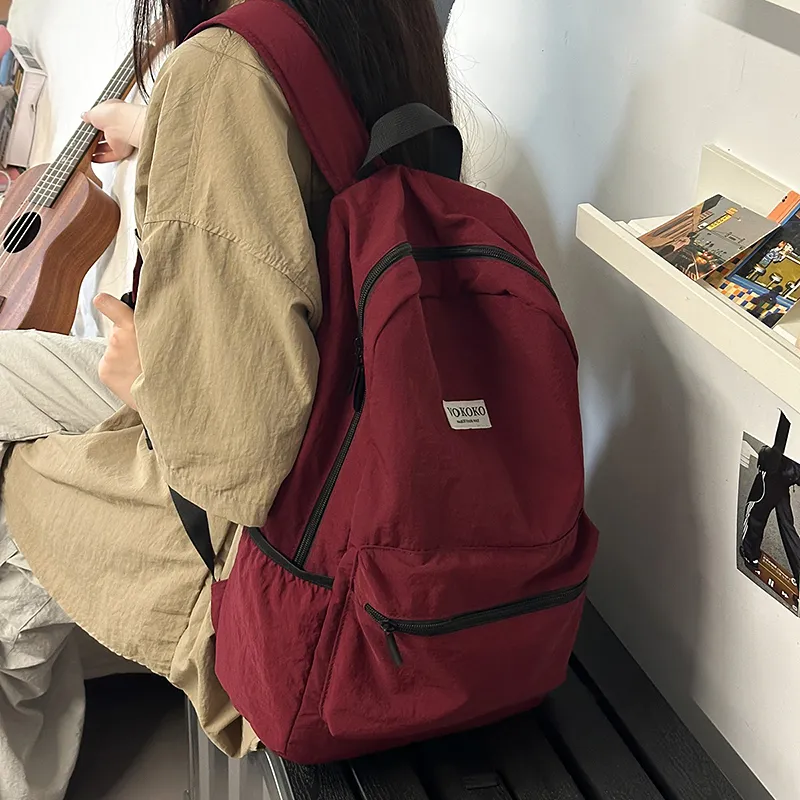 BUBM Nylon Backpack Unisex Black/Pink/Burgundy/Violet/Army Green-10