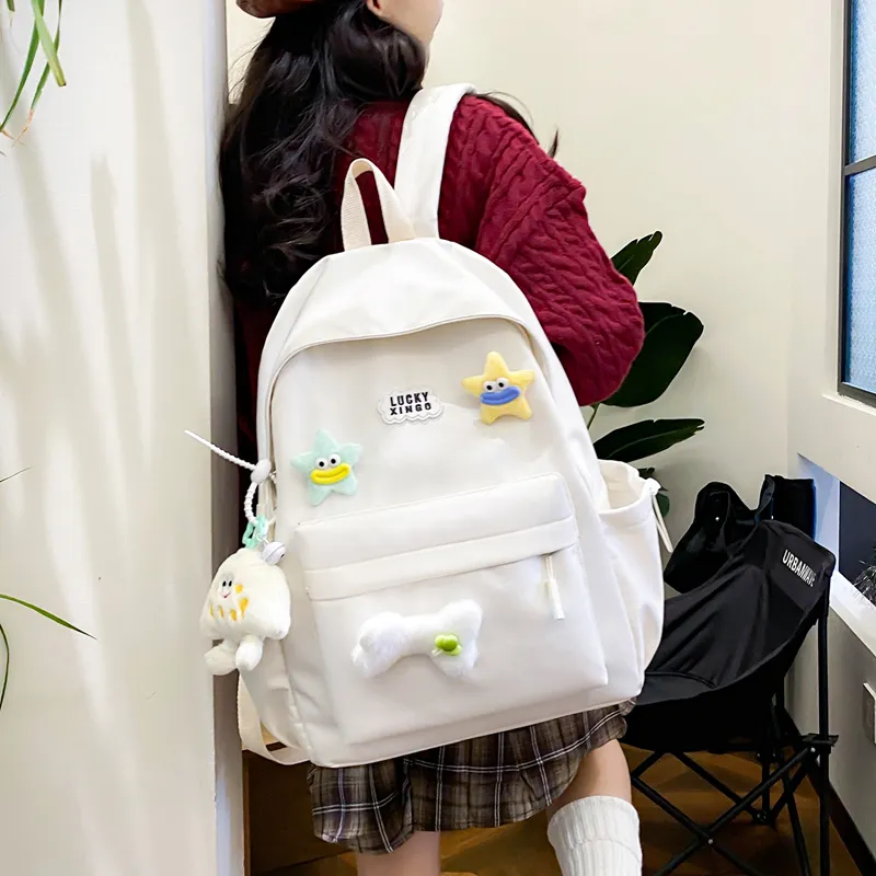 BUBM Nylon Backpack Women's White/Black/Pink/Light Green/Yellow-21
