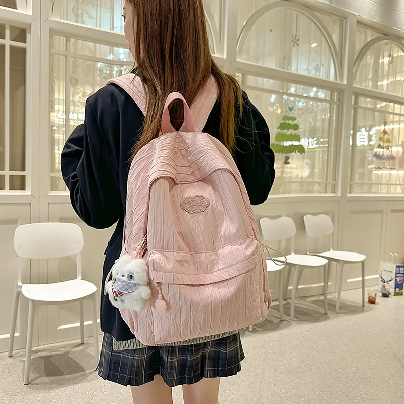 BUBM Nylon Backpack Unisex Black/Ecru/Yellow/Pink/Violet-14