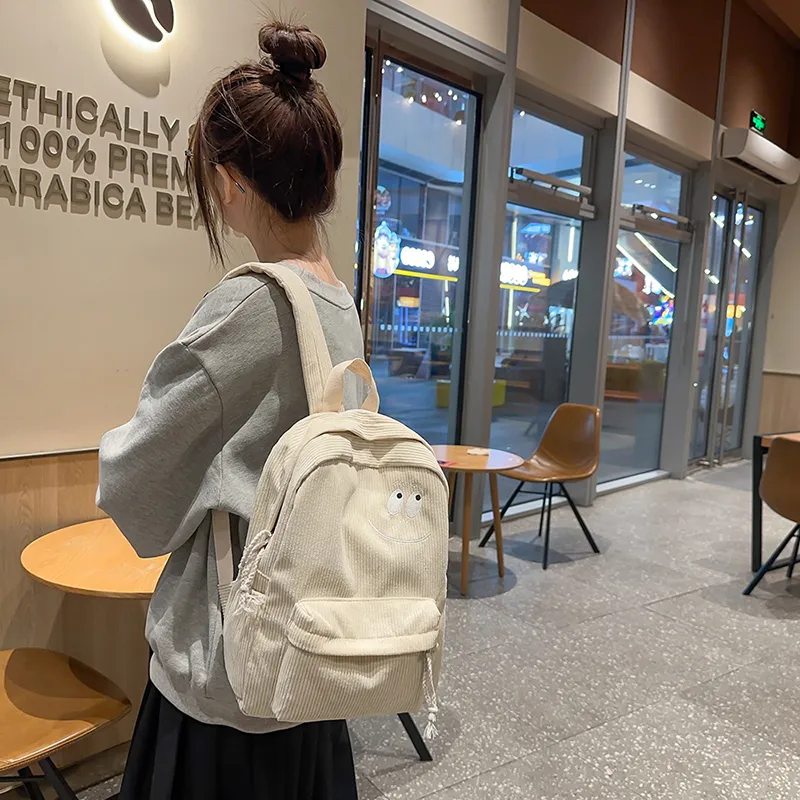 BUBM Corduroy Backpack Regular Unisex Black/White/Brown/Green-14