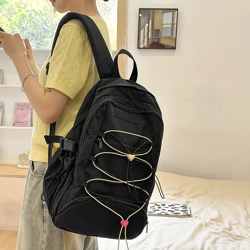 BUBM Nylon Backpack Unisex Black/Yellow/Pink/Light Blue-1