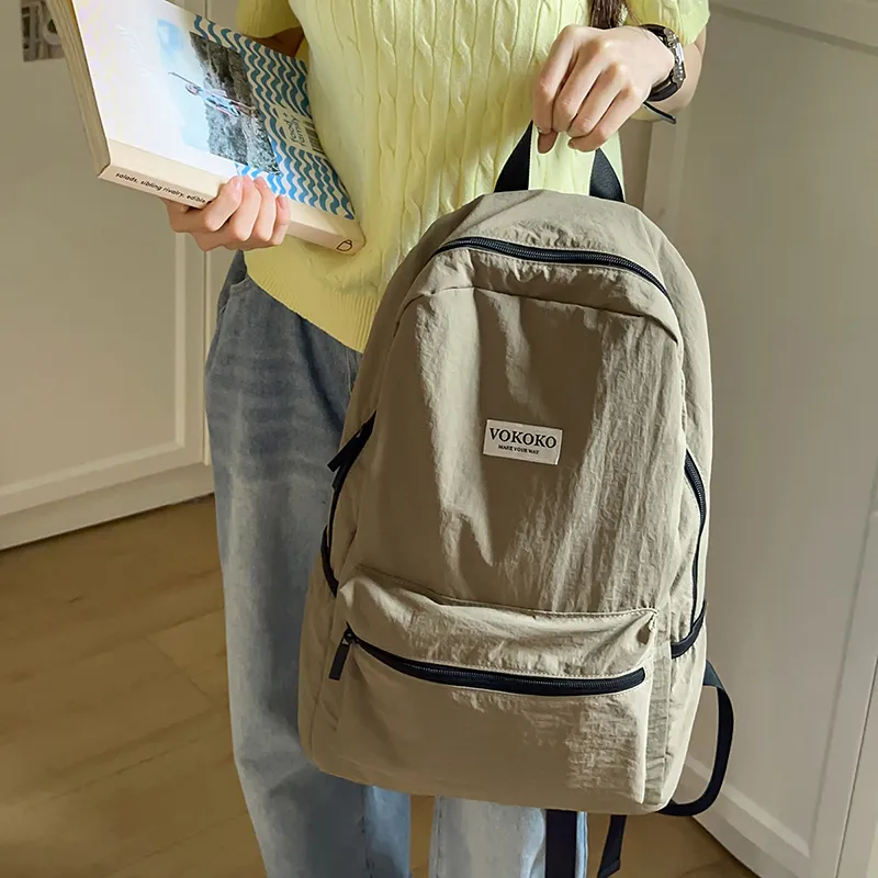 BUBM Nylon Backpack Unisex Black/Pink/Burgundy/Violet/Army Green-29