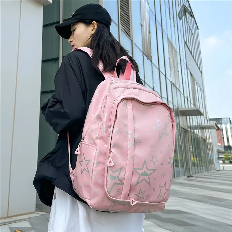 BUBM Composite Cloth Backpack Unisex White/Black/Purple/Orange/Green/Pink-22