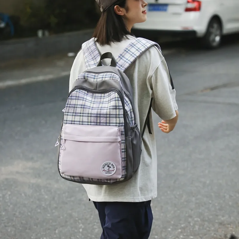 BUBM Nylon Backpack Unisex Pink/Orange/White-4