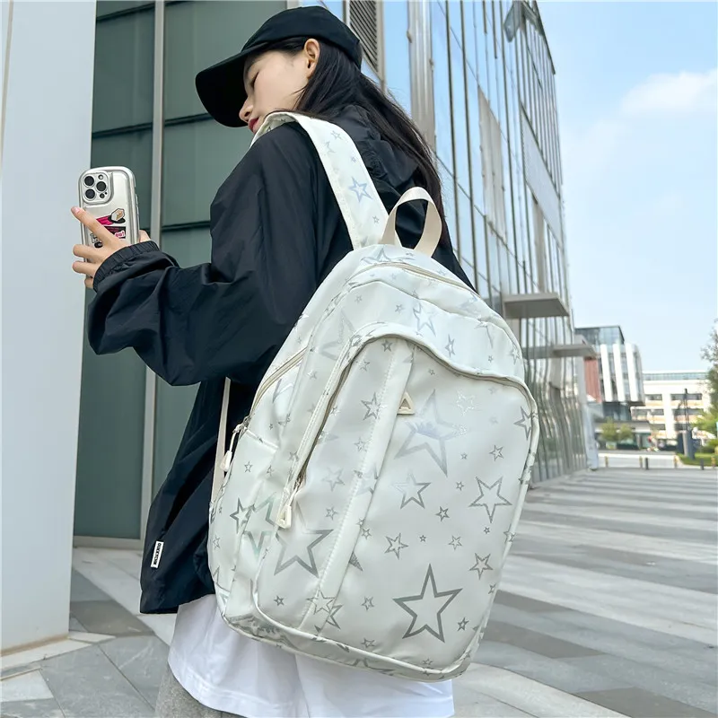 BUBM Composite Cloth Backpack Unisex White/Black/Purple/Orange/Green/Pink-1