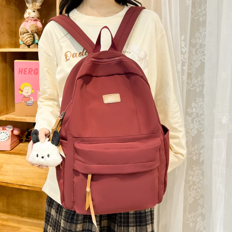 BUBM Composite Cloth Backpack Regular Unisex Black/Ecru/Green/Burgundy-11