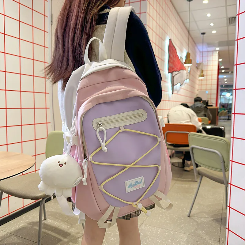 BUBM Nylon Backpack Unisex Blue/Green/Yellow/Gray/Pink/Khaki-19