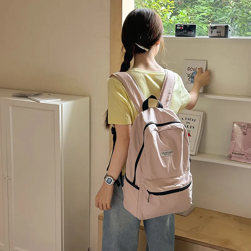 BUBM Nylon Backpack Unisex Black/Pink/Burgundy/Violet/Army Green-15