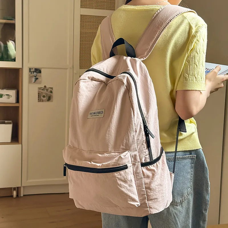 BUBM Nylon Backpack Unisex Black/Pink/Burgundy/Violet/Army Green-14