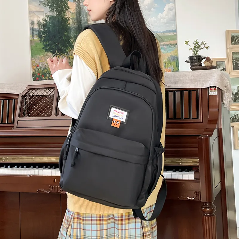 BUBM Nylon Fabric Backpack Unisex Black/White/Yellow/Pink-2