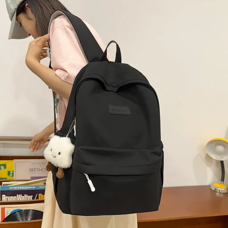 BUBM Nylon Backpack Unisex Black/White/Pink/Purple/Green-1