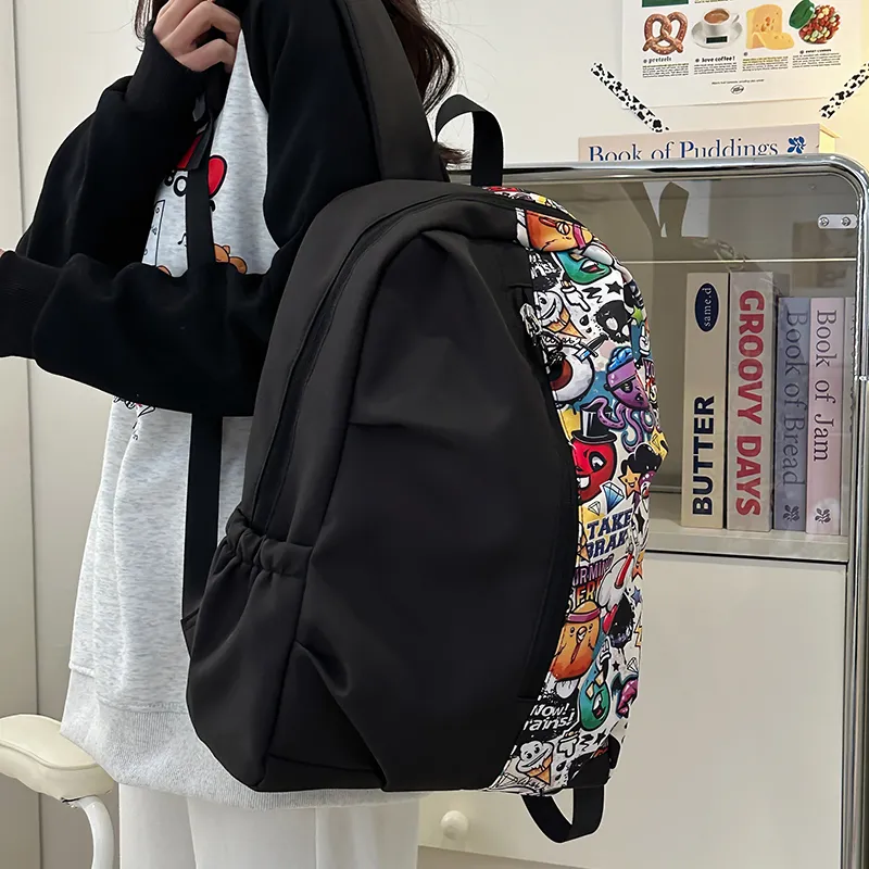 BUBM Nylon Backpack Unisex White/Red/Green-10