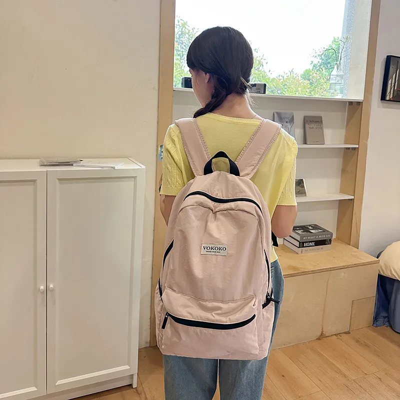 BUBM Nylon Backpack Unisex Black/Pink/Burgundy/Violet/Army Green-13