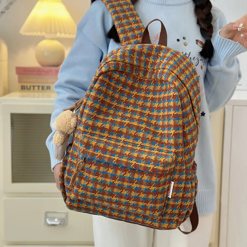 BUBM Composite Cloth Backpack Unisex Brown & Yellow/Gray Blue/Blue & Red/Orange-5