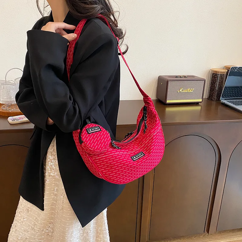 BUBM Composite Cloth Dumpling Bag Shoulder Bag Unisex Black/Yellow/Red/Green/Khaki-7