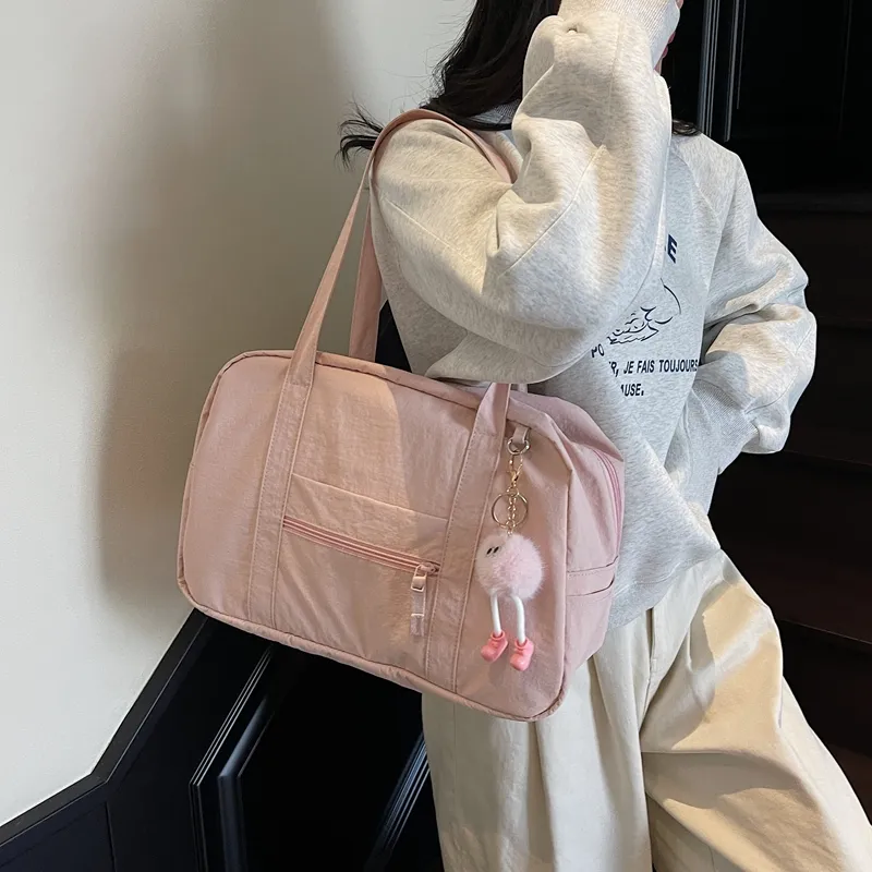 BUBM Fabric Shoulder Bag Unisex Black/White/Pink/Purple/Blue-14