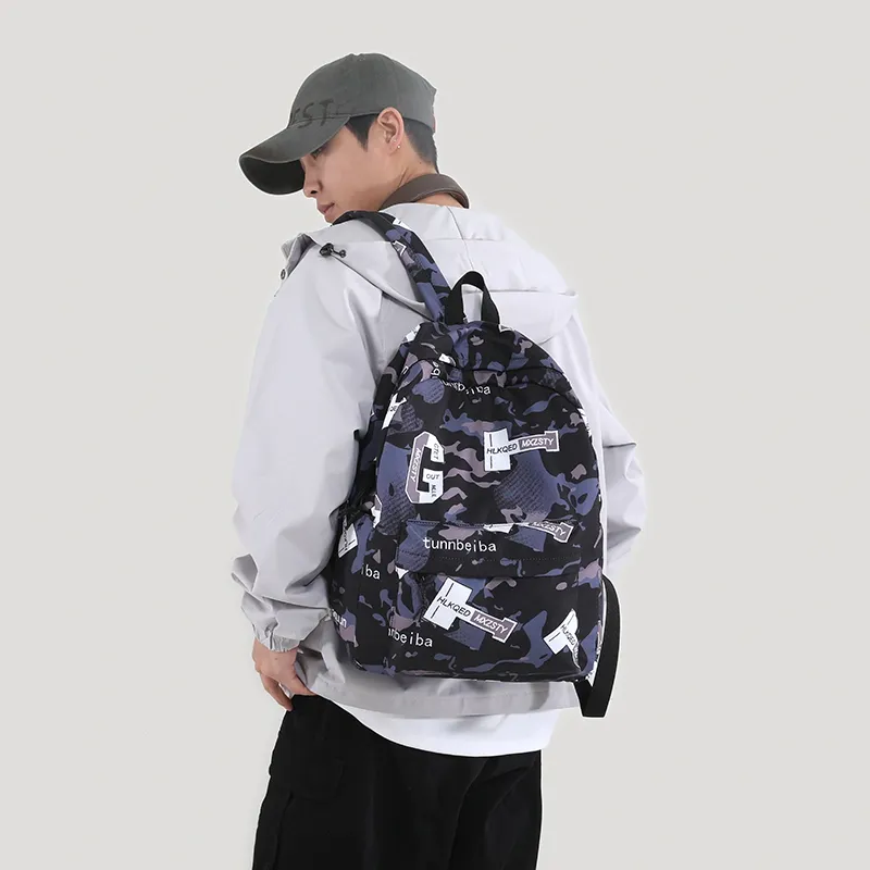 BUBM Polyester Backpack Unisex Green/Yellow/Blue/Orange/Gray/Red-8