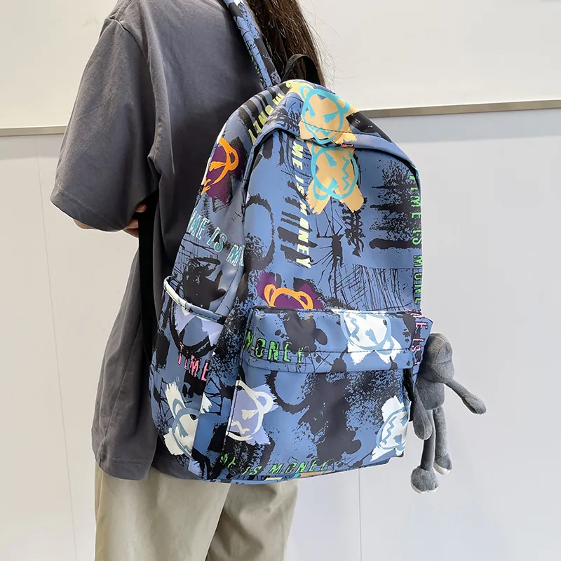 BUBM Nylon Backpack Unisex Black/White/Blue-15
