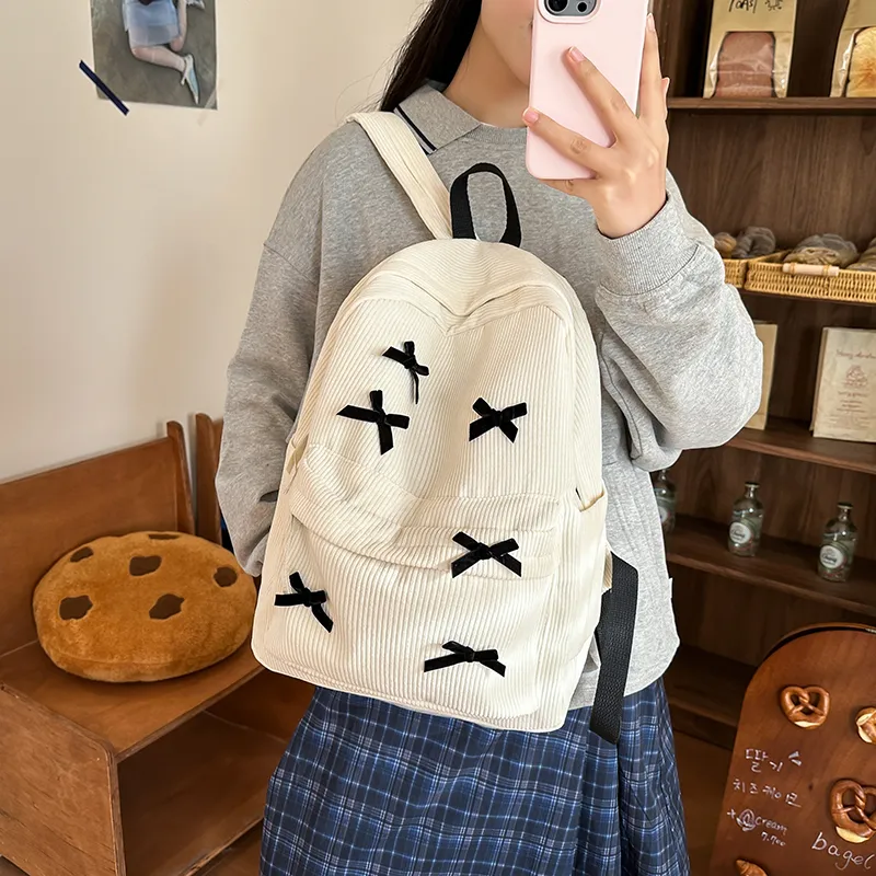 BUBM Corduroy Backpack Regular Unisex Black/White-19