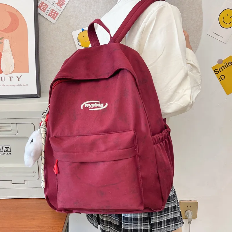 BUBM Nylon Backpack Regular Unisex White/Black/Burgundy/Blue-7
