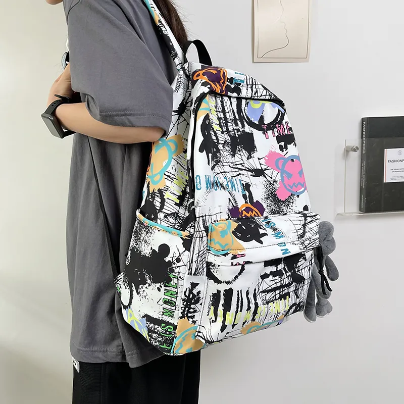 BUBM Nylon Backpack Unisex Black/White/Blue-5