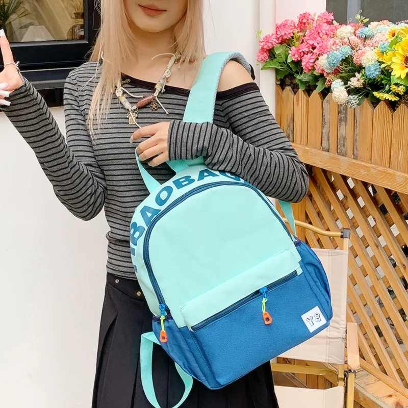 BUBM Nylon Fabric Backpack Unisex Red/Yellow/Teal/Purple Pink/Pink Green/Dark Pink-12