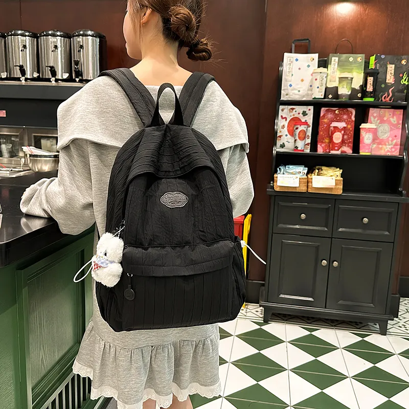 BUBM Nylon Backpack Unisex Black/Ecru/Yellow/Pink/Violet-9