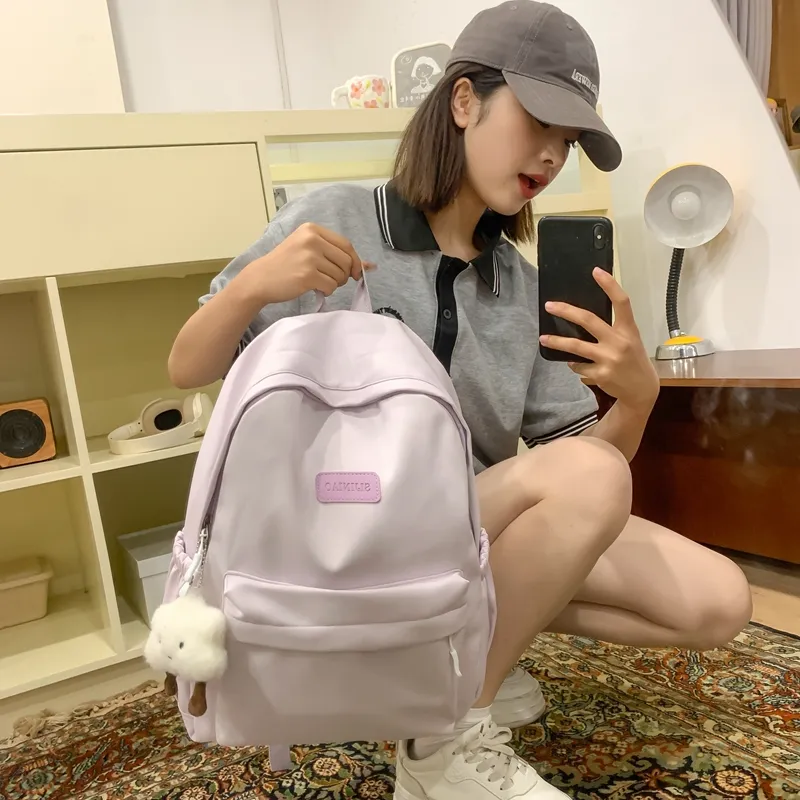 BUBM Nylon Backpack Unisex Black/White/Pink/Purple/Green-23