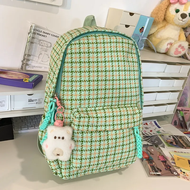 BUBM Cotton Linen Blend Backpack Unisex Yellow/Khaki/Green/Blue/Pink-11