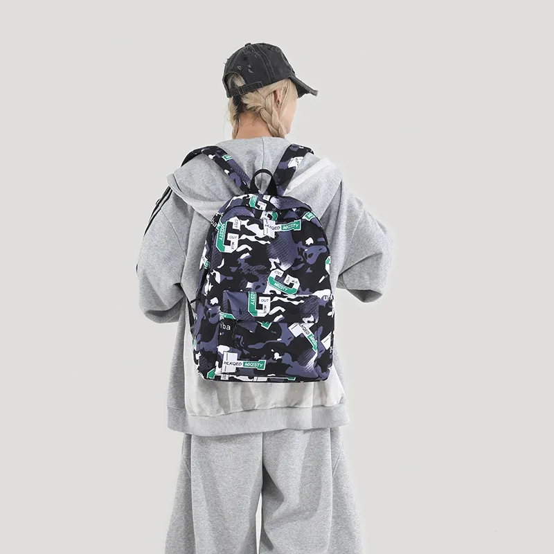 BUBM Polyester Backpack Unisex Green/Yellow/Blue/Orange/Gray/Red-2