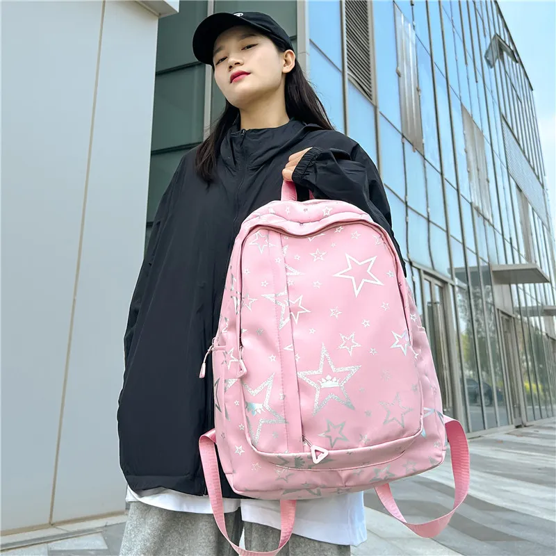 BUBM Composite Cloth Backpack Unisex White/Black/Purple/Orange/Green/Pink-25