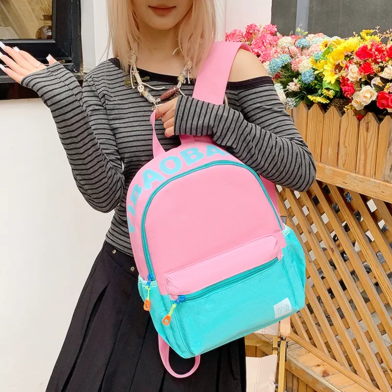 BUBM Nylon Fabric Backpack Unisex Red/Yellow/Teal/Purple Pink/Pink Green/Dark Pink-24