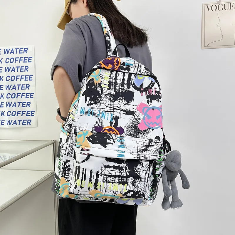 BUBM Nylon Backpack Unisex Black/White/Blue-3