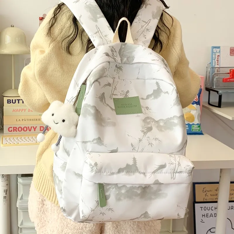 BUBM Composite Cloth Backpack Women's Gray Pink/Red Green-19