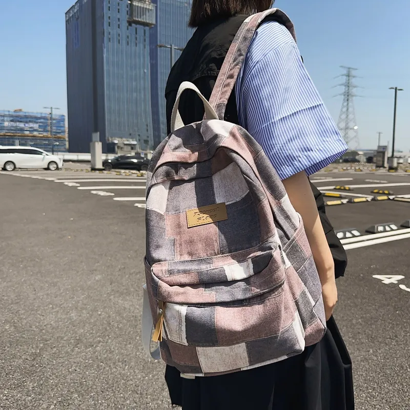 BUBM Denim Backpack Unisex Black/Blue/Brown-13