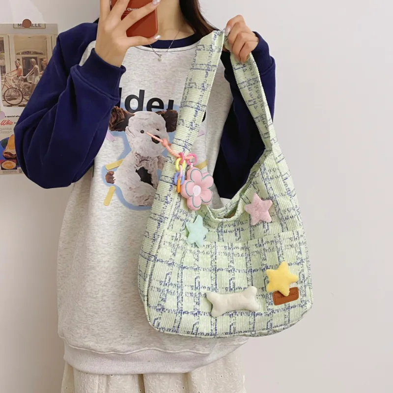 BUBM Fleece Shoulder Bag Unisex Green/Blue/Pink-1