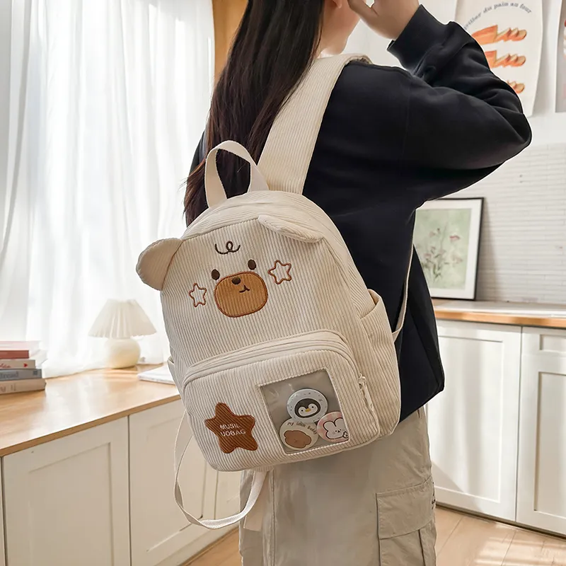 BUBM Corduroy Backpack Regular Unisex Apricot/Khaki/Brown-2