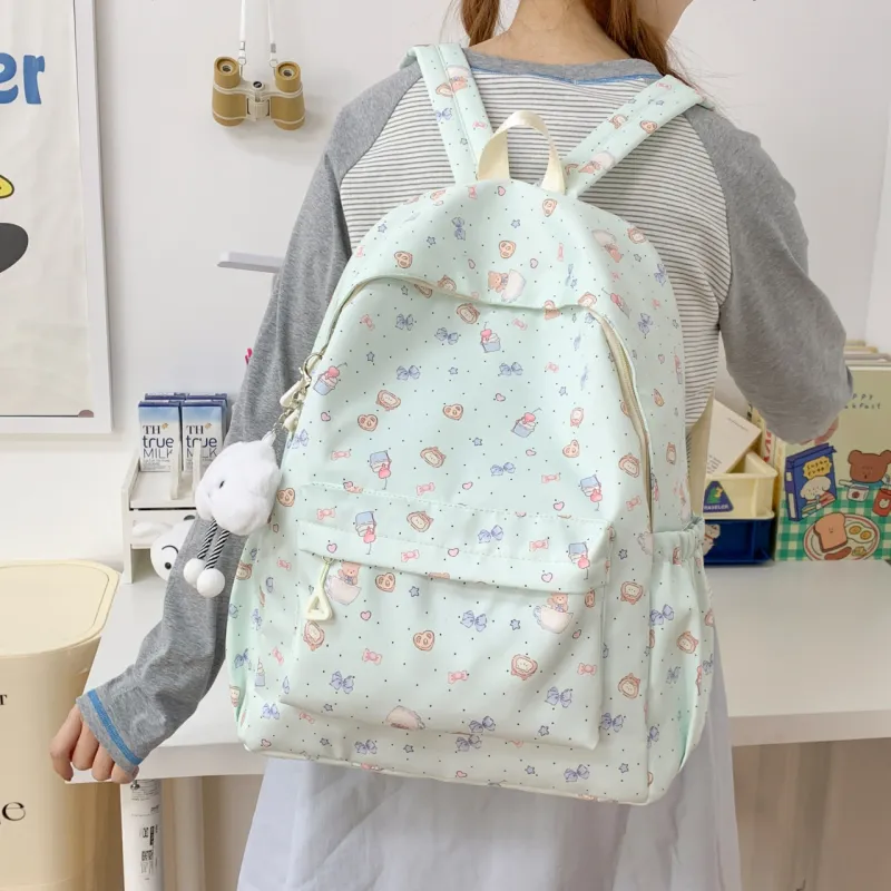 BUBM Composite Cloth Backpack Unisex White/Green-11