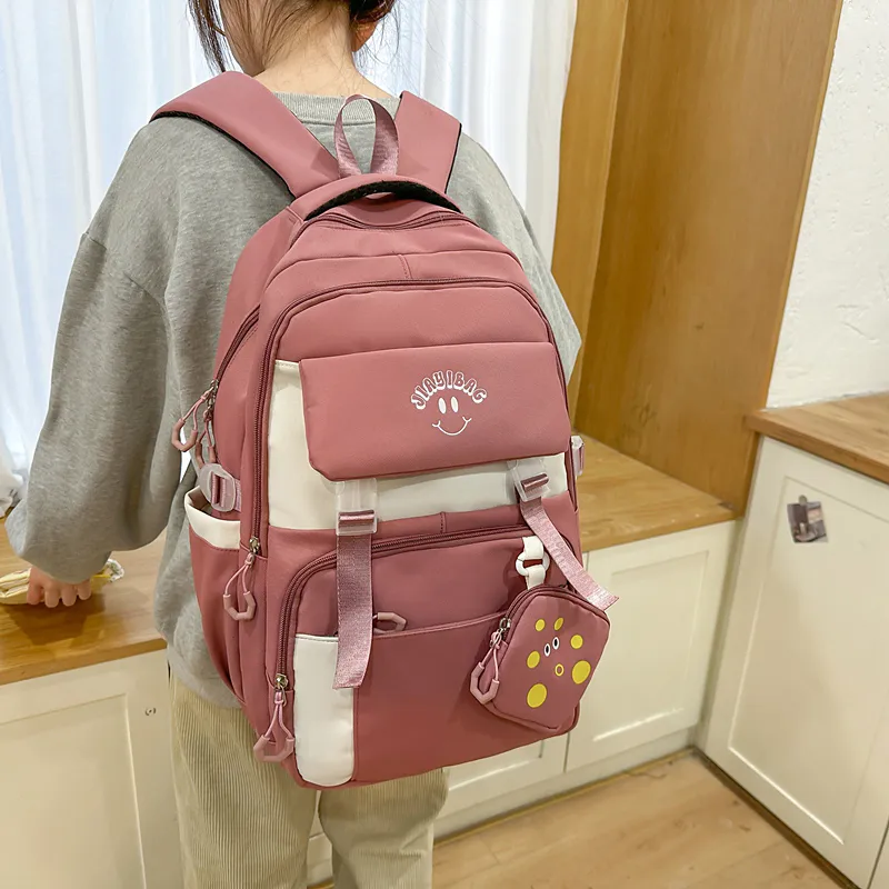 BUBM Nylon Backpack Unisex Black/Ecru/Green/Pink/Khaki/Bayberry Red-1
