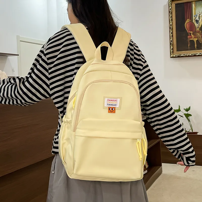 BUBM Nylon Fabric Backpack Unisex Black/White/Yellow/Pink-13