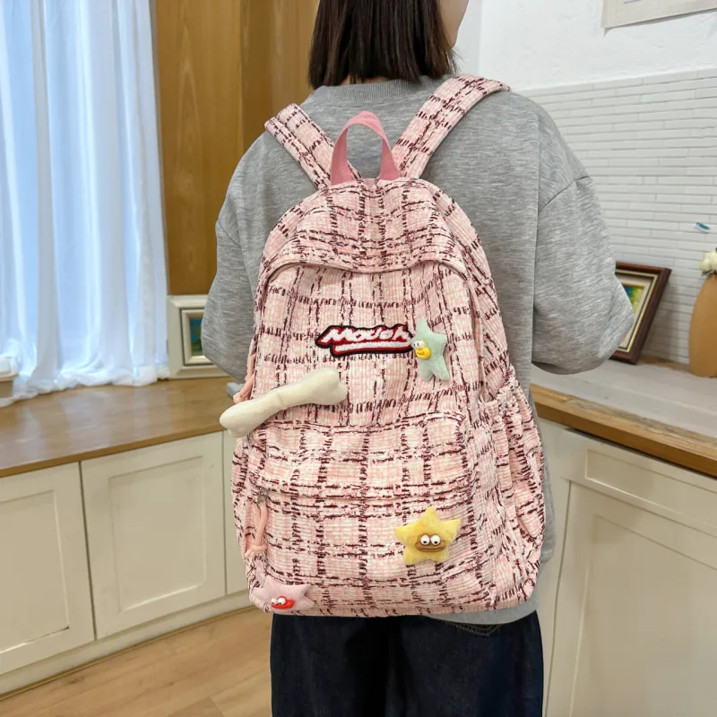 BUBM Corduroy Backpack Unisex Green/Blue/Pink/Black-2