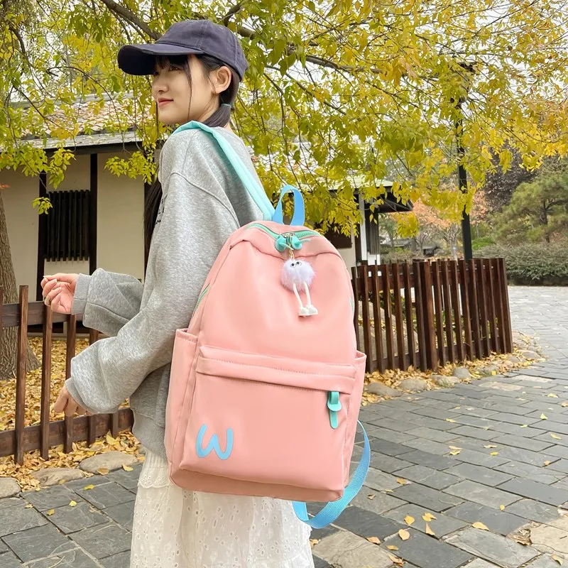 BUBM Composite Cloth Backpack Unisex Black/Yellow/Blue/Pink-3